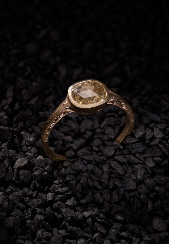 Anaconda 18K Matte White Gold Gunilla Ring with Cushion Cut Diamond & Filigree Lace Engraving