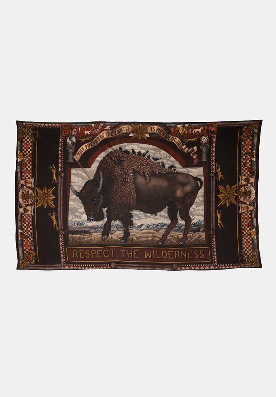 Sabina Savage Silk & Cashmere Lined Secrets Of the Bison Rectangle Stole in Sanguine Red