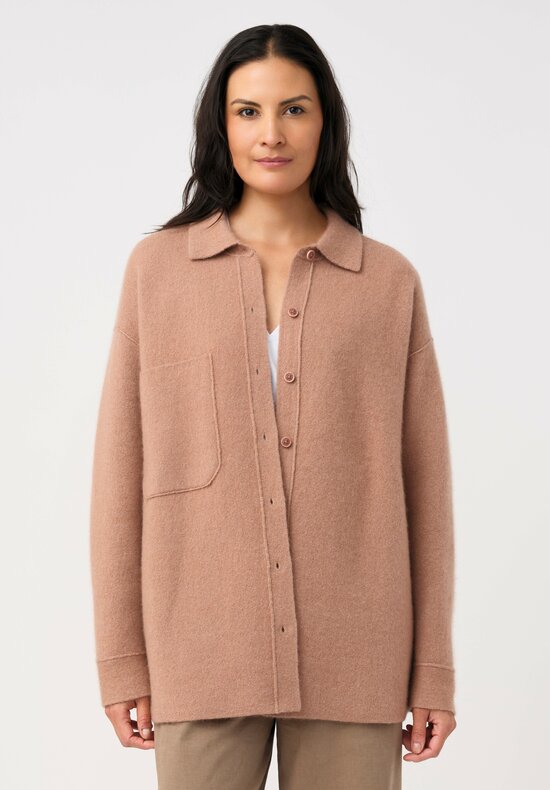 Iris Von Arnim Cashmere & Silk Double-Face Briala Button-Down Over Shirt in Rosewood Pink