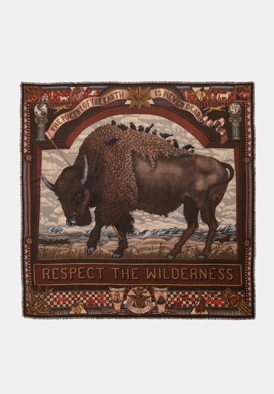 Sabina Savage Silk Blend Secrets of the Bison Square Scarf in Sanguine Red