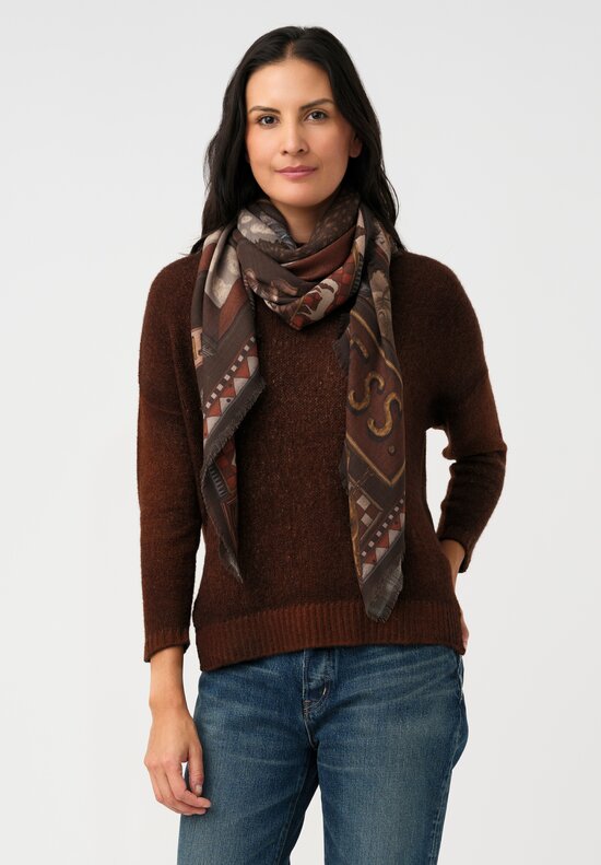 Sabina Savage Silk Blend Secrets of the Bison Square Scarf in Sanguine Red