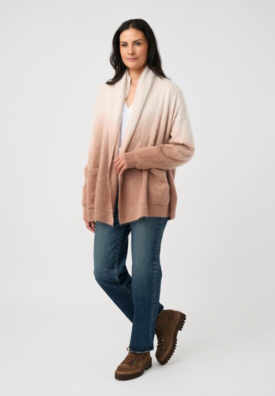 Iris Von Arnim Brushed Cashmere Kamelia Dip-Dye Cardigan in Alabaster & Rosewood Pink Ombré