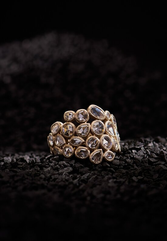 Anaconda 18K Matte White Gold Explosion Ring with Diamond Clusters
