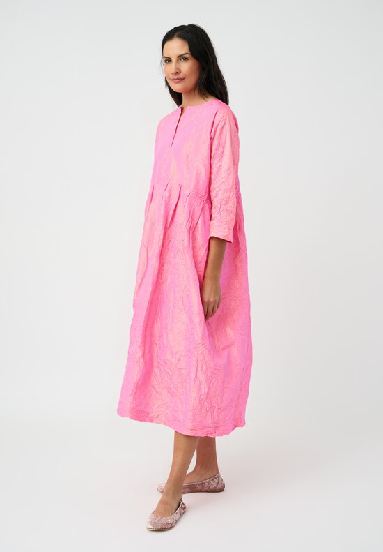 Daniela Gregis Washed Silk Spezia Operaio Dress in Saffron & Fuchsia Pink