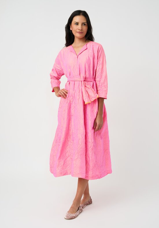Daniela Gregis Washed Silk Spezia Operaio Dress in Saffron & Fuchsia Pink