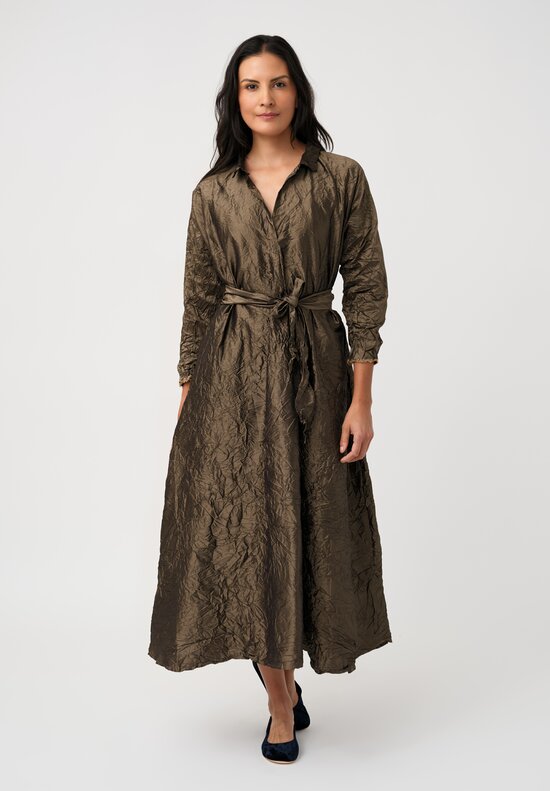 Daniela Gregis Washed Silk Spicchi Colletto Collared Dress in Dark Bronze