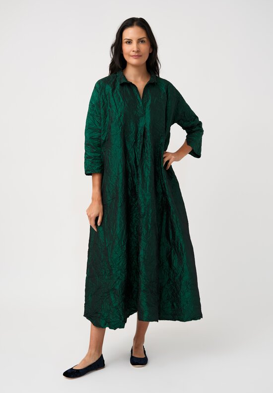 Daniela Gregis Washed Silk Spicchi Colletto Collared Dress in Emerald Green