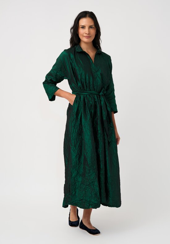 Daniela Gregis Washed Silk Spicchi Colletto Collared Dress in Emerald Green