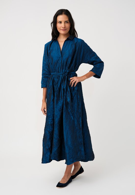 Daniela Gregis Washed Silk Spicchi Colletto Collared Dress in Petrol Blue