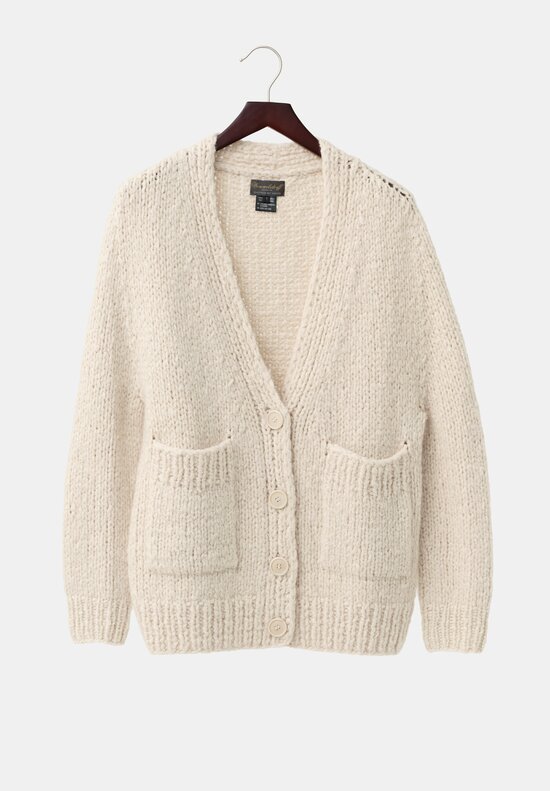 Wommelsdorff Hand-Knit Cashmere & Silk Luna Cardigan in Ivory & Latte Cream	