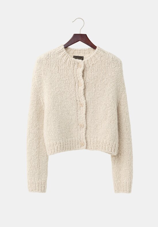 Wommelsdorff Cashmere & Silk Hand-Knit Tara Button-Up Sweater in Ivory & Latte Cream	