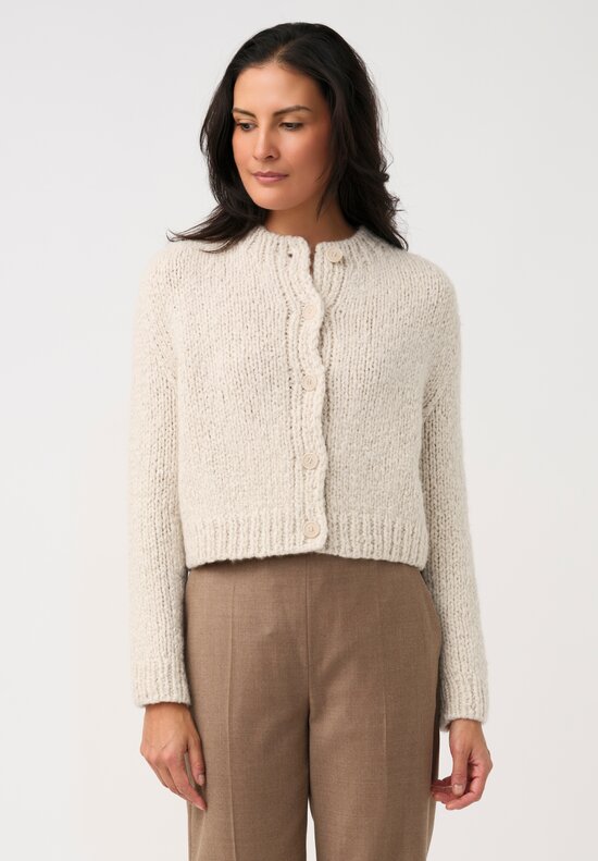 Wommelsdorff Cashmere & Silk Hand-Knit Tara Button-Up Sweater in Ivory & Latte Cream	
