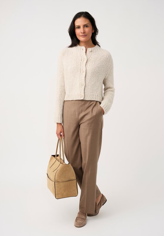 Wommelsdorff Cashmere & Silk Hand-Knit Tara Button-Up Sweater in Ivory & Latte Cream	