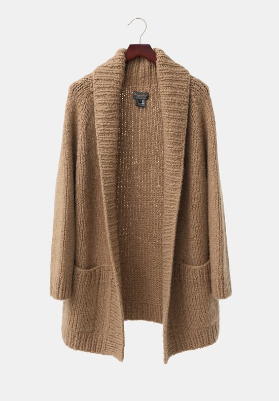 Wommelsdorff Cashmere & Silk Hand-Knit Ava Cardigan in Camel Brown	