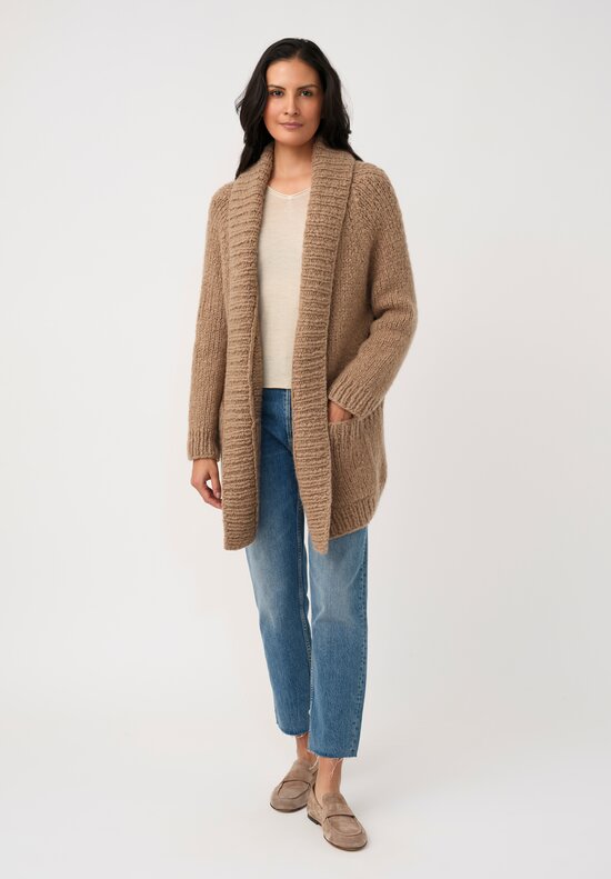 Wommelsdorff Cashmere & Silk Hand-Knit Ava Cardigan in Camel Brown	