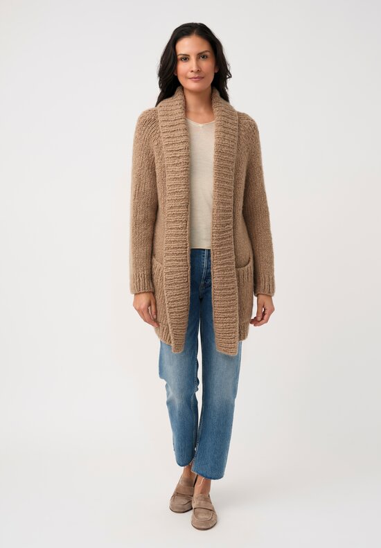 Wommelsdorff Cashmere & Silk Hand-Knit Ava Cardigan in Camel Brown	