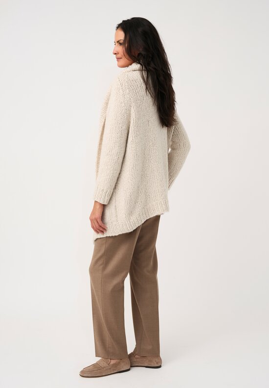 Wommelsdorff Hand-Knit Cashmere & Silk Ava Cardigan in Ivory & Latte Cream	