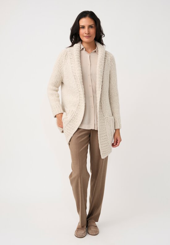 Wommelsdorff Hand-Knit Cashmere & Silk Ava Cardigan in Ivory & Latte Cream	