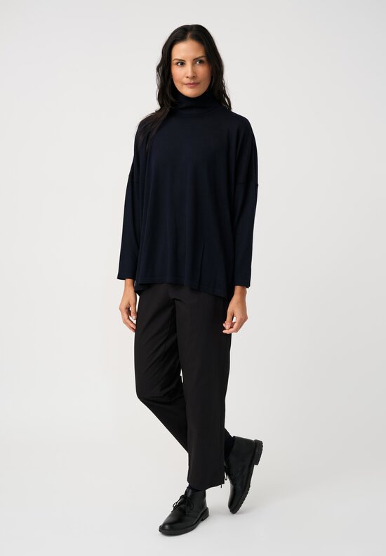 Eskandar Ultra Fine Cashmere Scrunch Neck Sweater in Dark Navy