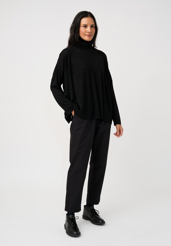 Eskandar Ultra Fine Cashmere Scrunch Neck Sweater in Jet Black