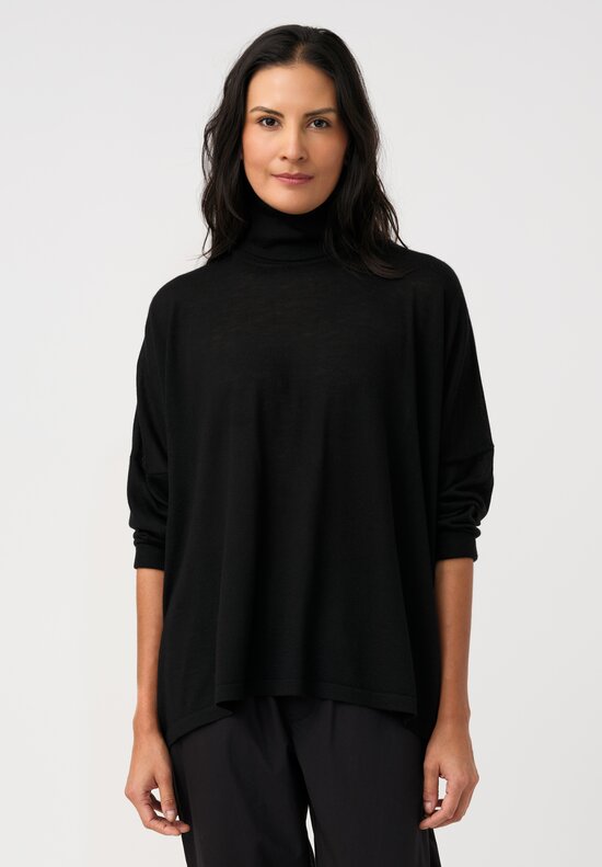 Eskandar Ultra Fine Cashmere Scrunch Neck Sweater in Jet Black