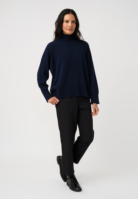 Eskandar Cashmere High Neck Ribbed Edge Sweater in Ink Navy