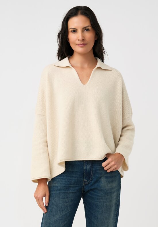 Alanui Cashmere & Cotton Finest Polo Sweater in Chalk White 