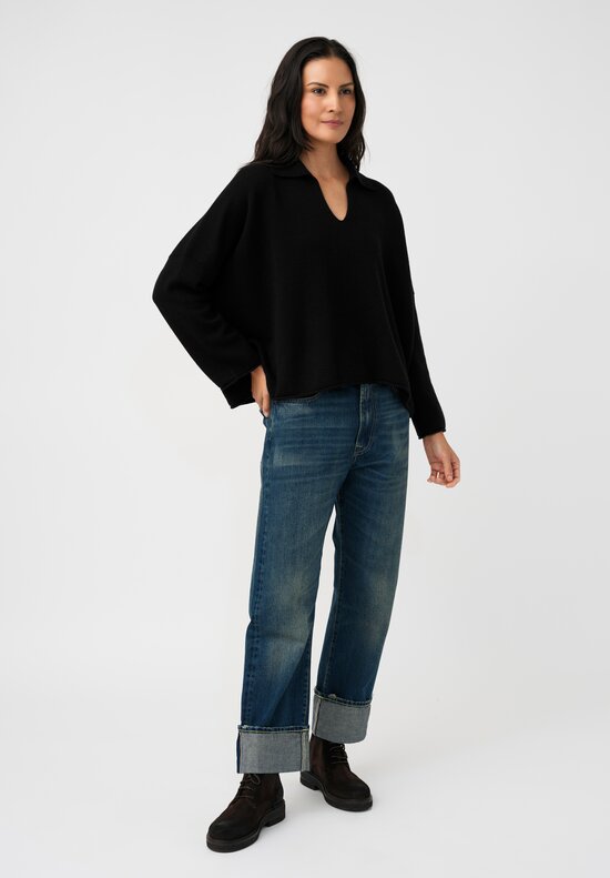 Alanui Cashmere & Cotton Finest Polo Sweater in Black 