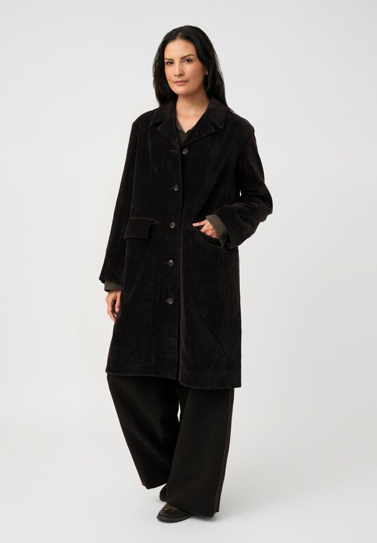 Ziggy Chen Cotton Velvet Button-Down Coat in Raisin Brown