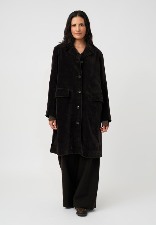 Ziggy Chen Cotton Velvet Button-Down Coat in Raisin Brown