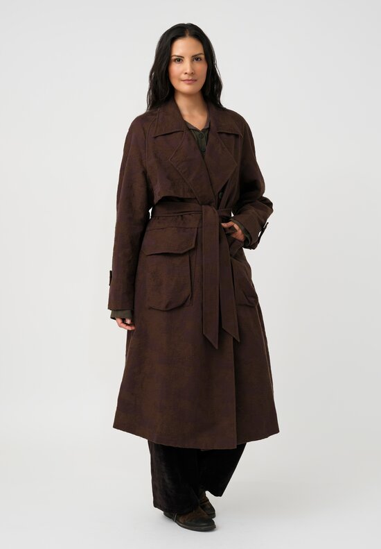 Ziggy Chen Cotton Silk & Linen Floral Jacquard Trench Coat