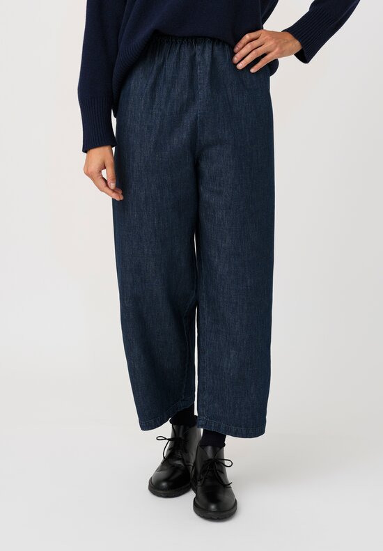 Eskandar Cotton Denim Japanese Pull-On Cropped Jeans