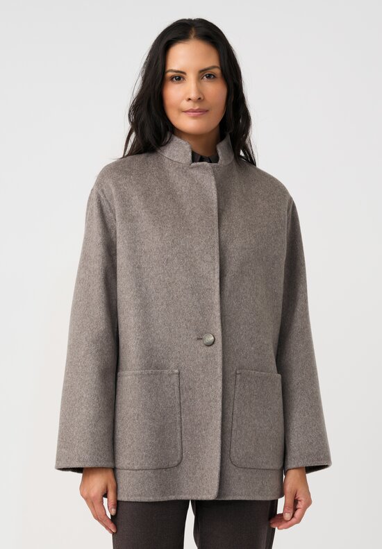 Agnona Cashmere Hairline Striped Nehru Collar Jacket