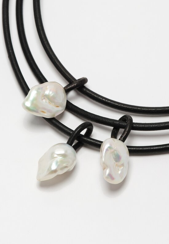 Monies Mint Baroque Pearl, Leather & Bog Oak Necklace	