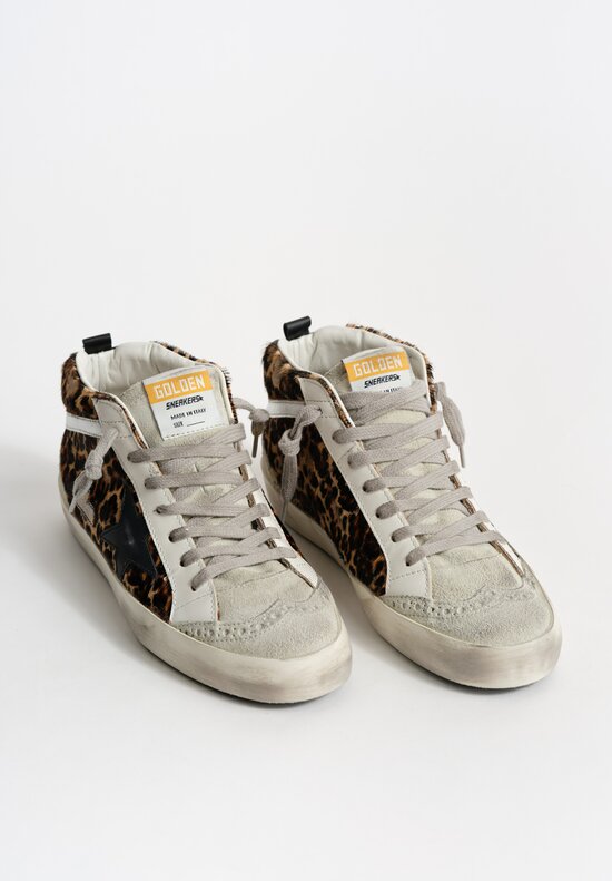Golden Goose Leopard Horse Hair, Suede & Leather Horsy Mid Star in Ice, Black & Beige Brown