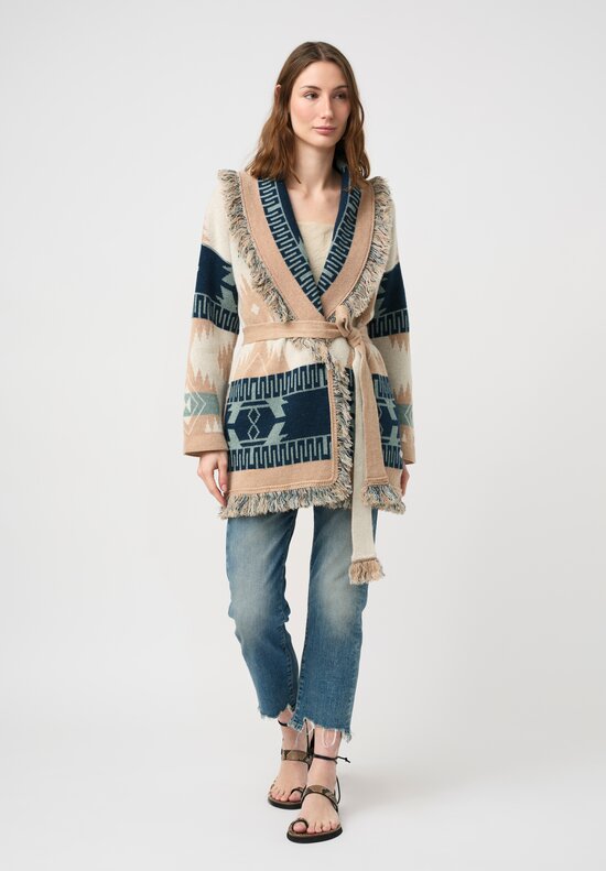 Alanui Linen & Cashmere Jacquard Geometric Pattern Icon Fringed Cardigan