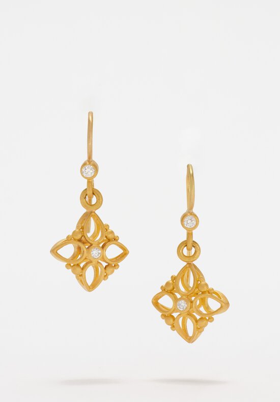 Denise Betesh Matte 18K, 22K Diamond Cottonwood Quatrefoil Cage Earrings	