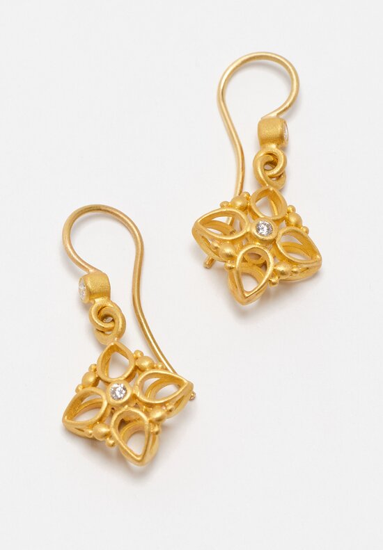 Denise Betesh Matte 18K, 22K Diamond Cottonwood Quatrefoil Cage Earrings	