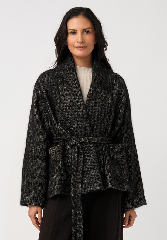 Uma Wang Silk Angora Shawl Collar Herringbone Kobina Wrap Jacket