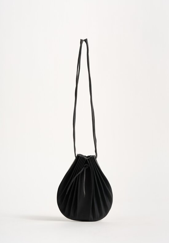 M.A+ Handmade Calf Leather Small Shell Drawstring Bag Black