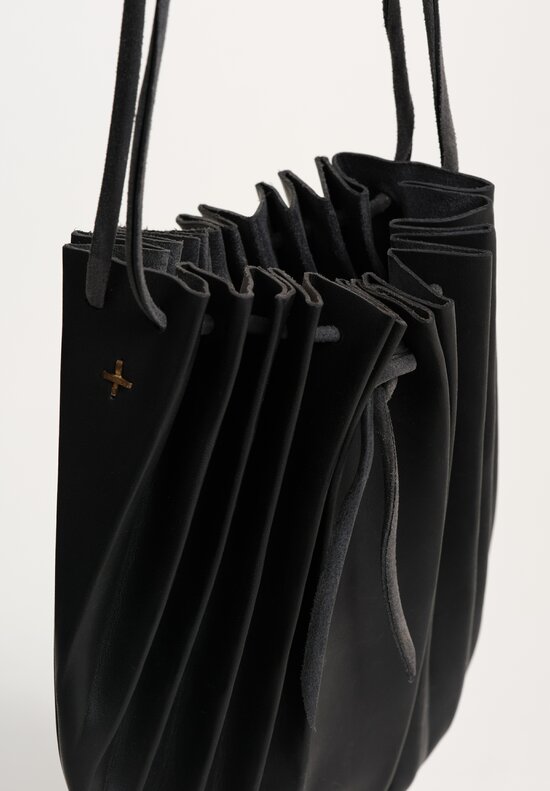 M.A+ Handmade Calf Leather Small Shell Drawstring Bag Black