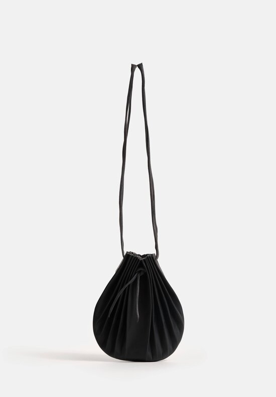 M.A+ Handmade Calf Leather Small Shell Drawstring Bag Black
