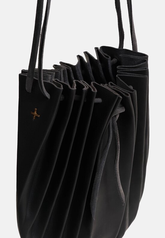 M.A+ Handmade Calf Leather Small Shell Drawstring Bag Black