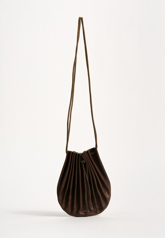 M.A+ Handmade Calf Leather Small Shell Drawstring Bag Military Green