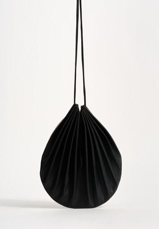 M.A+ Handmade Calf Leather Medium Shell Drawstring Bag Black