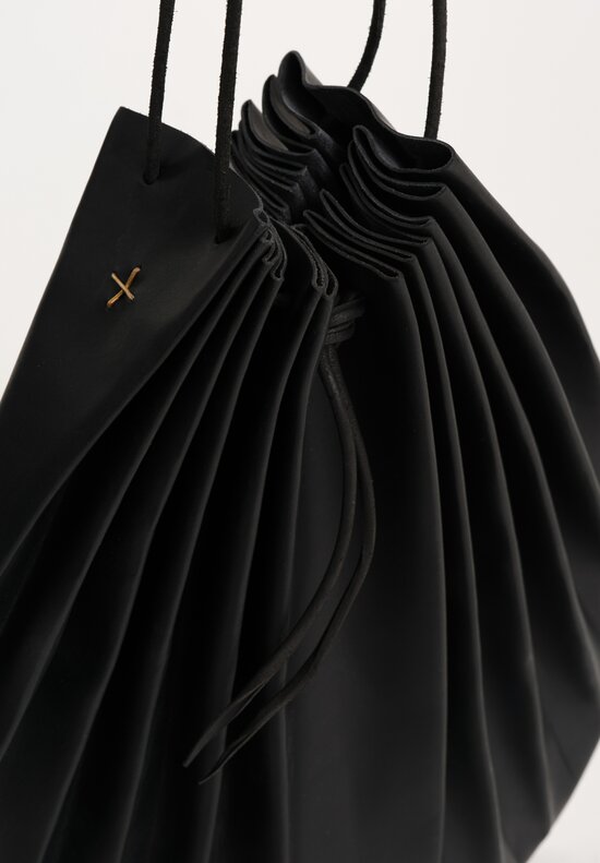 M.A+ Handmade Calf Leather Medium Shell Drawstring Bag Black