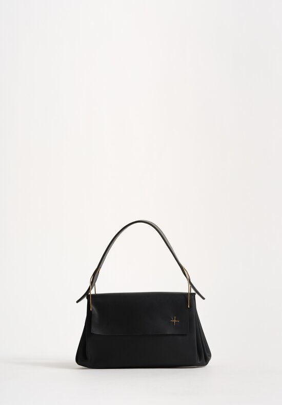 M.A+ Handmade Calf Leather Extra Small Accordion Baguette Handbag Black