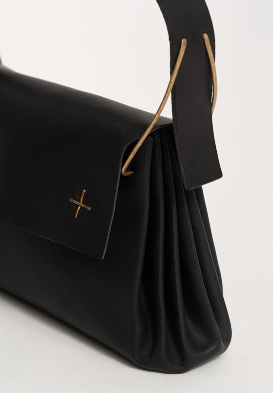 M.A+ Handmade Calf Leather Extra Small Accordion Baguette Handbag Black