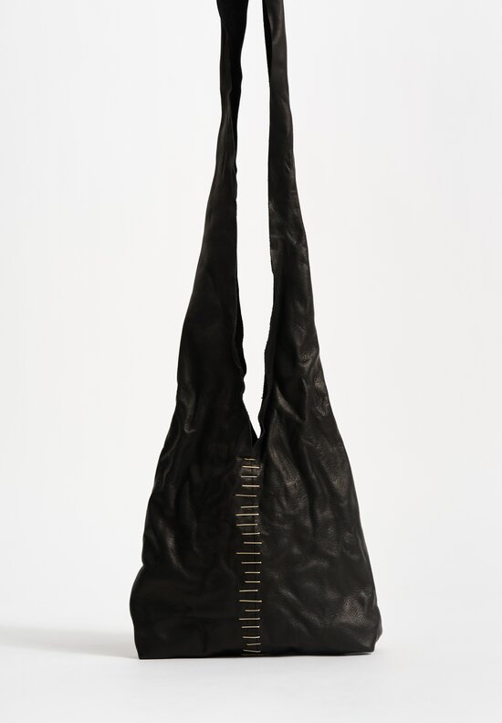 M.A+ Leather Small Tote Bag with Silver Staple Embellishments Black