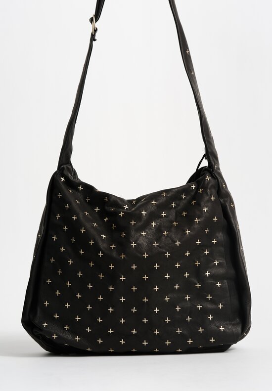 M.A+ Leather Large Square Shoulder Bag with Silver Cross Embellishments Black